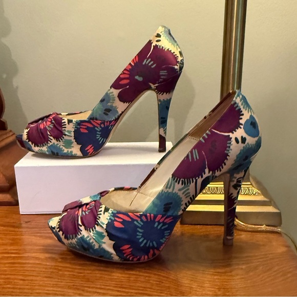 Vintage Y2K Zara Woman Collection Multicolor Peep Toe Floral 4” Heels Size 38/8 - Picture 12 of 12